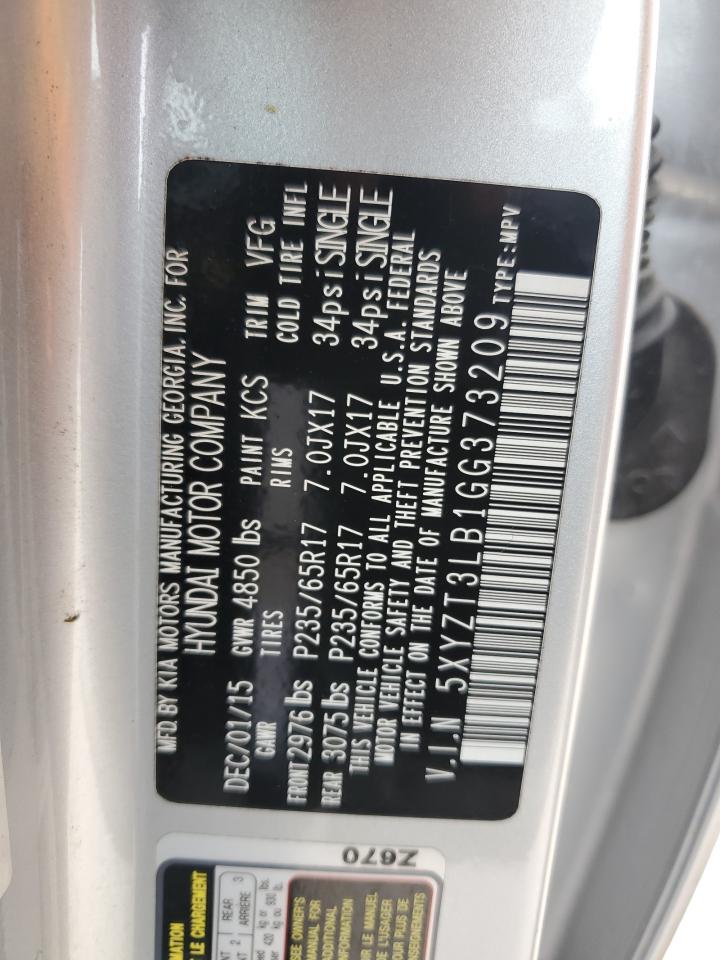 2016 Hyundai Santa Fe VIN 5XYZT3LB1GG373209 Copart auction photo, side / undercarriage damage thumbnail 12