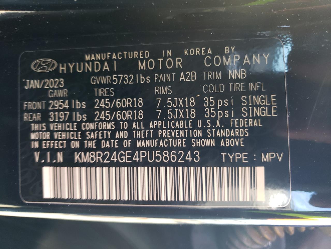 2023 Hyundai Palisade VIN KM8R24GE4PU586243 Copart auction photo, side / rear end damage thumbnail 13