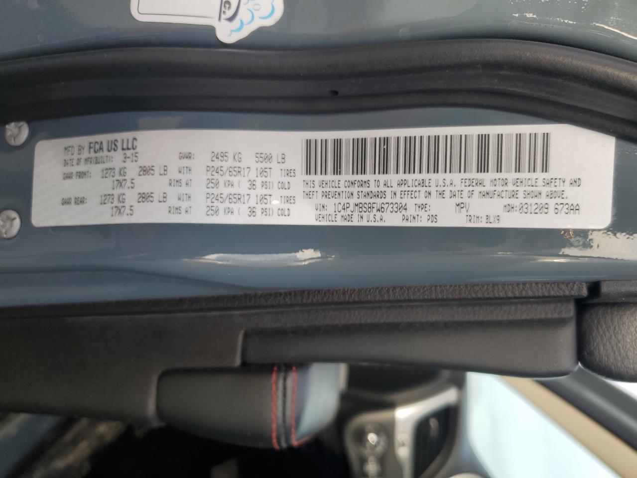 2015 Jeep Cherokee VIN 1C4PJMBS8FW673304 Copart auction photo, front end damage thumbnail 15