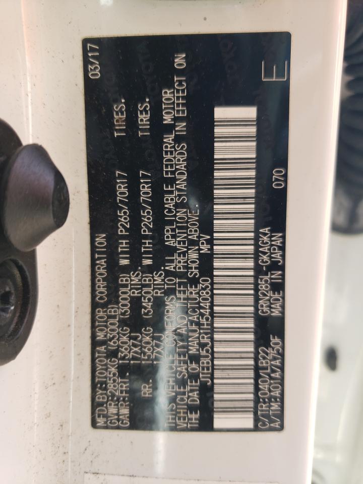 2017 Toyota 4Runner VIN JTEBU5JR1H5440830 Copart auction photo, front end / undercarriage damage thumbnail 15