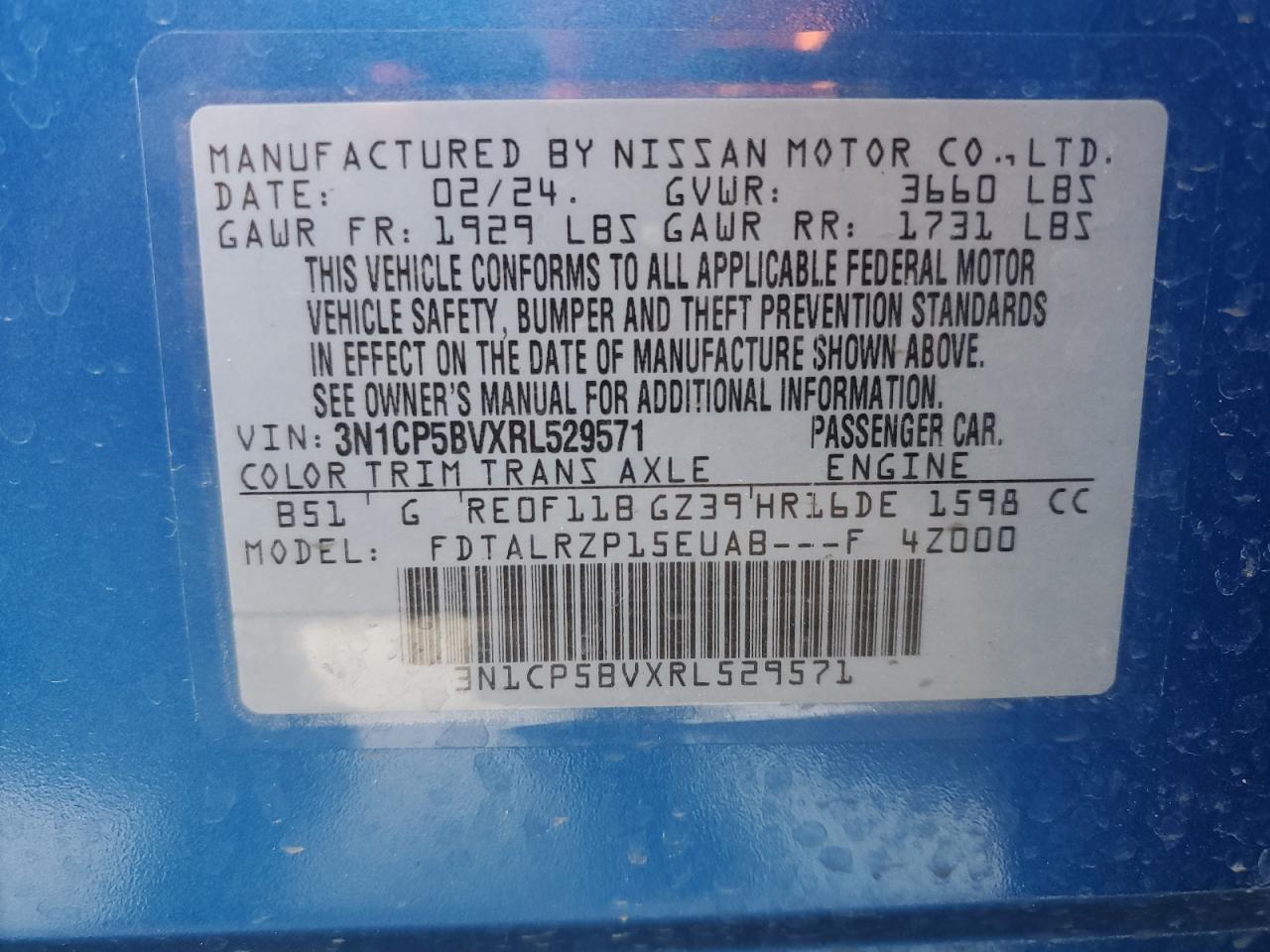 2024 Nissan Kicks VIN 3N1CP5BVXRL529571 Copart auction photo, front end damage thumbnail 14