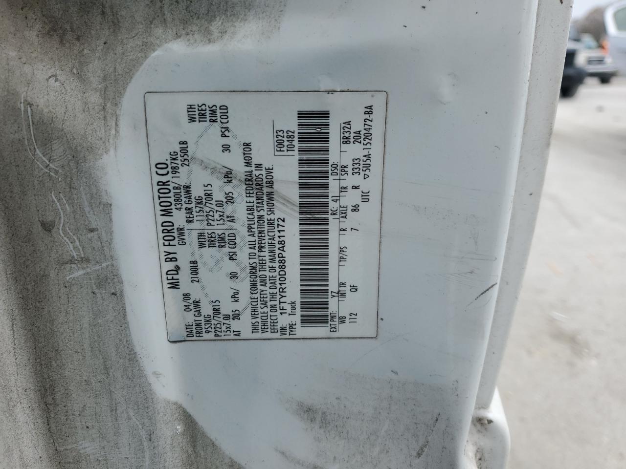 2008 Ford Ranger VIN 1FTYR10D88PA81172 Copart auction photo, side damage thumbnail 14