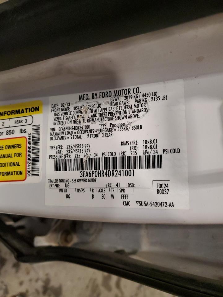 2013 Ford Fusion VIN 3FA6P0HR4DR241001 Copart auction photo, front end damage thumbnail 12