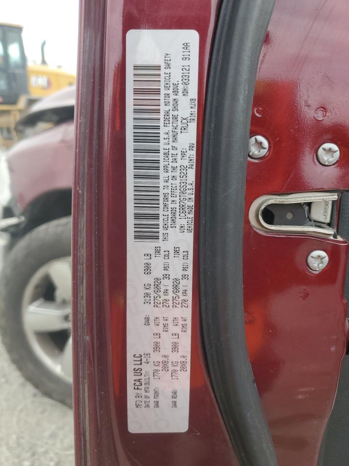 2016 RAM 1500 VIN 1C6RR7GT0GS315232 Copart auction photo, all over damage thumbnail 12