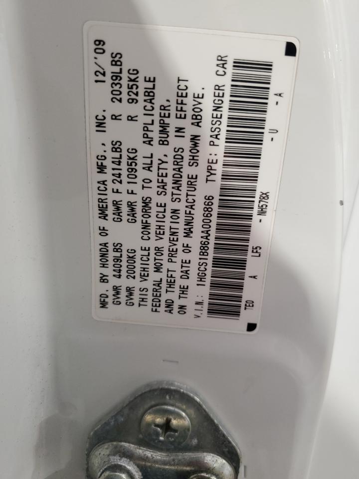 2010 Honda Accord VIN 1HGCS1B86AA006866 Copart auction photo, side damage thumbnail 12