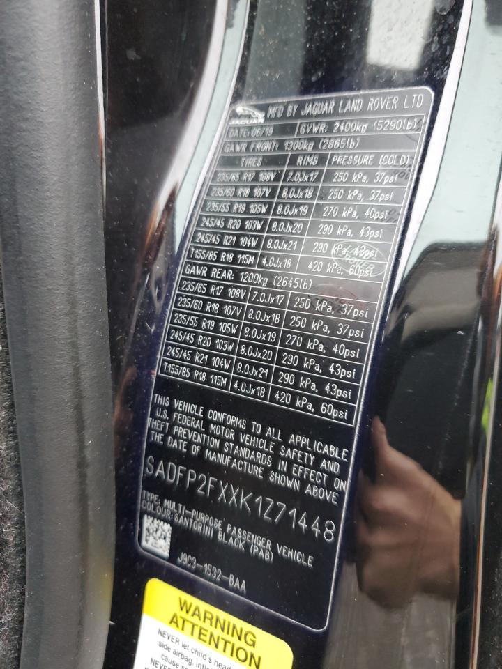 2019 Jaguar E-Pace VIN SADFP2FXXK1Z71448 Copart auction photo, front end damage thumbnail 14
