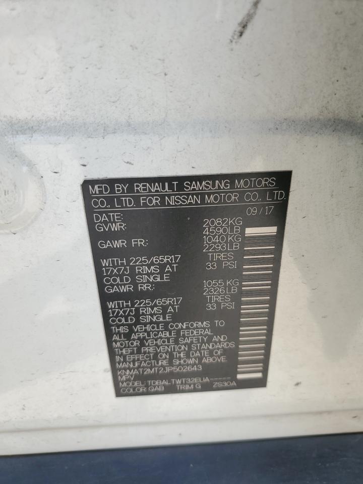 2018 Nissan Rogue VIN KNMAT2MT2JP502643 Copart auction photo, all over damage thumbnail 13