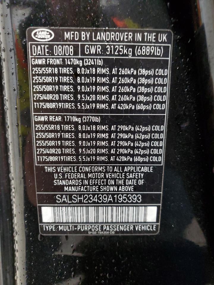 2009 Land Rover Range Rover VIN SALSH23439A195393 Copart auction photo, rear end / front end damage thumbnail 15