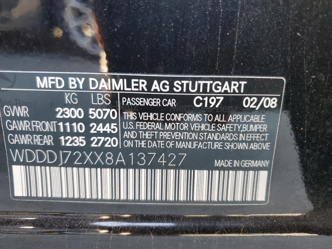 2008 Mercedes-Benz Cls-klasse VIN WDDDJ72XX8A137427 Copart auction photo, rear end damage thumbnail 12