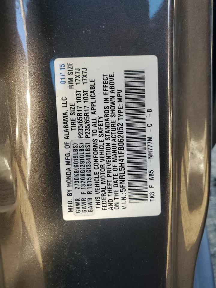 2015 Honda Odyssey VIN 5FNRL5H41FB062052 Copart auction photo, all over damage thumbnail 14