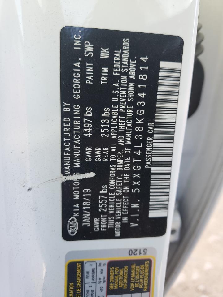 2019 KIA Optima VIN 5XXGT4L38KG341814 Copart auction photo, front end / minor dent/scratches damage thumbnail 12