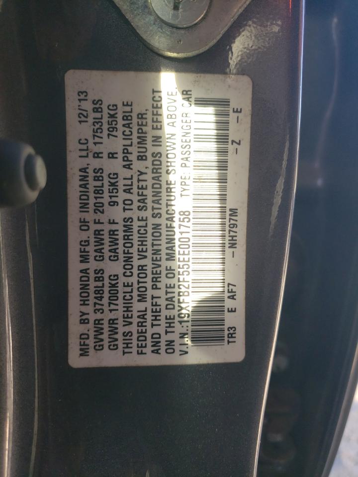 2014 Honda Civic VIN 19XFB2F55EE001758 Copart auction photo, front end damage thumbnail 12