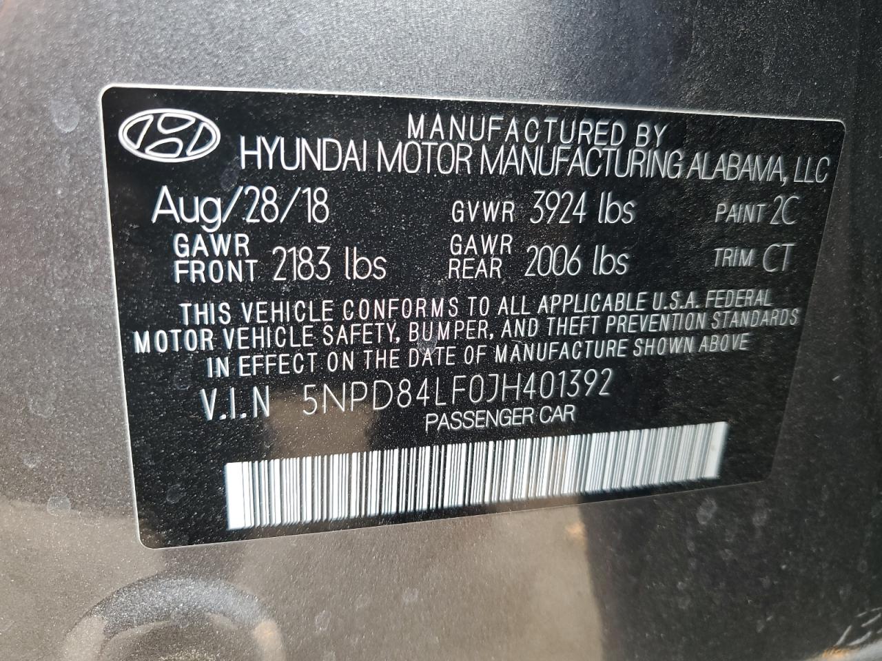 2018 Hyundai Elantra VIN 5NPD84LF0JH401392 Copart auction photo, front end damage thumbnail 14