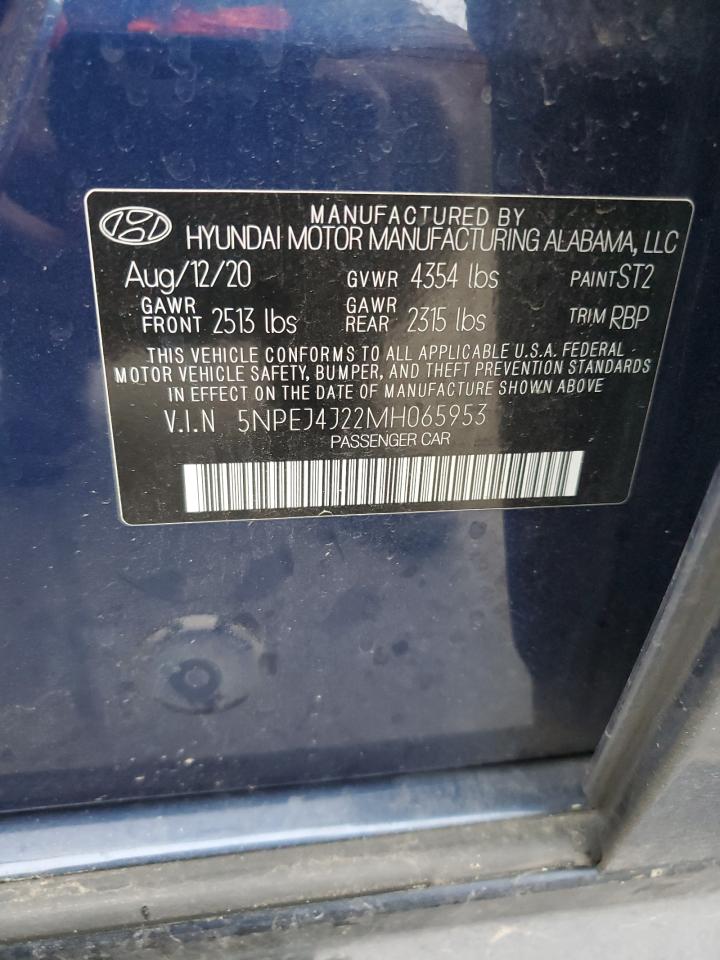 2021 Hyundai Sonata VIN 5NPEJ4J22MH065953 Copart auction photo, front end / side damage thumbnail 12