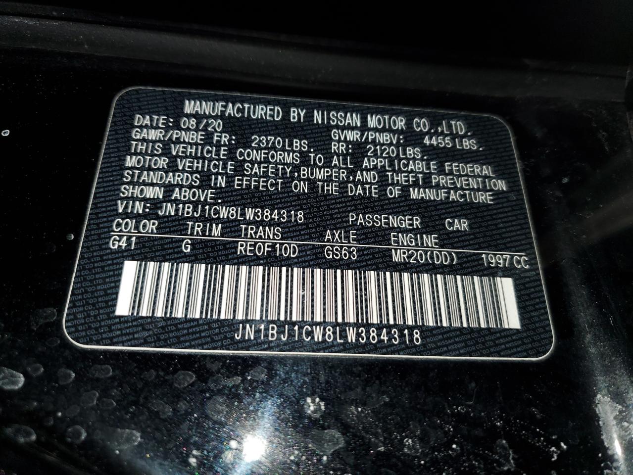 2020 Nissan Rogue VIN JN1BJ1CW8LW384318 Copart auction photo, front end damage thumbnail 14