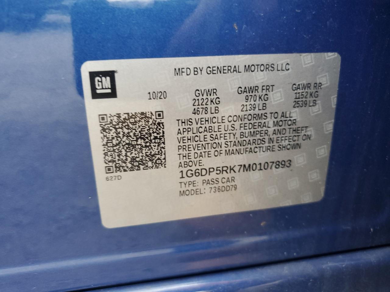 2021 Cadillac CT5 VIN 1G6DP5RK7M0107893 Copart auction photo, rear end damage thumbnail 12