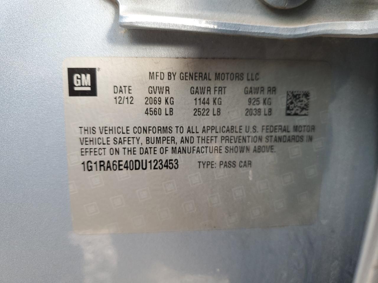2013 Chevrolet Volt VIN 1G1RA6E40DU123453 Copart auction photo, front end / rear end damage thumbnail 14