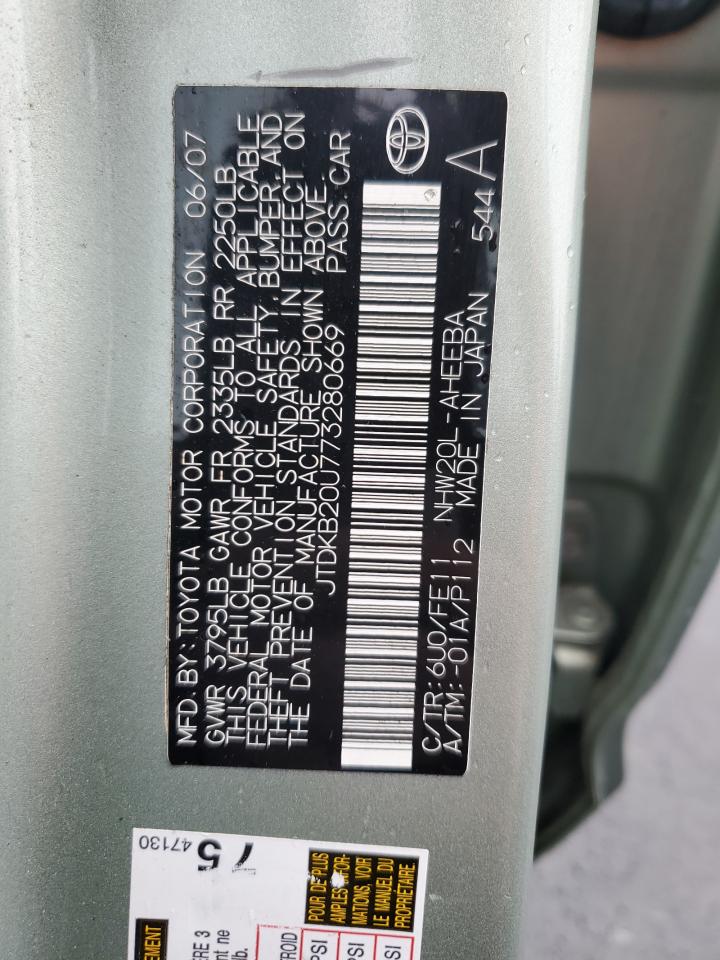 2007 Toyota Prius VIN JTDKB20U773280669 Copart auction photo, front end damage thumbnail 12