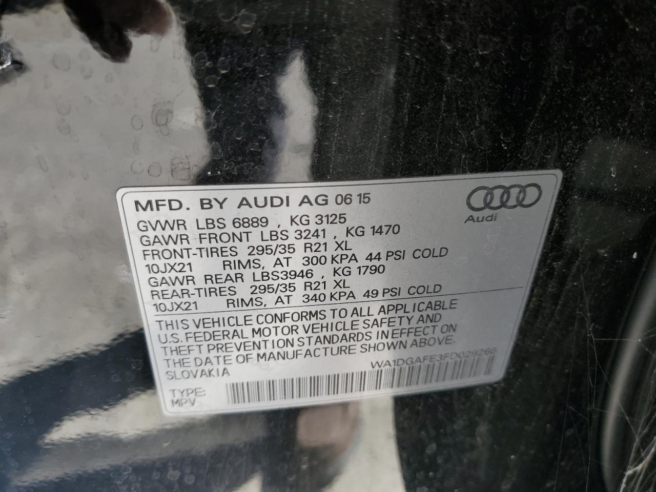 2015 Audi Q7 VIN WA1DGAFE3FD029266 Copart auction photo, front end damage thumbnail 13