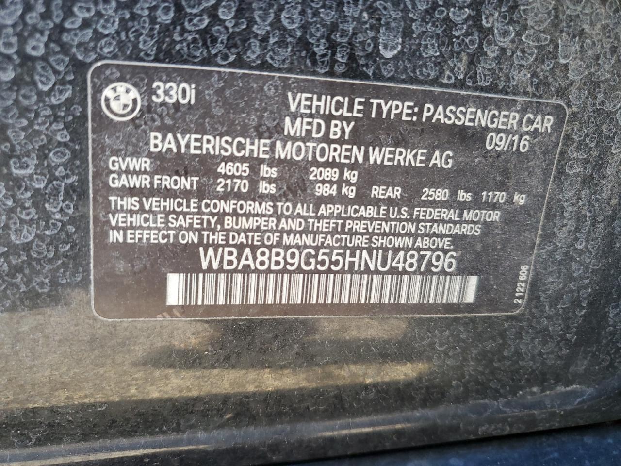2017 BMW 3er VIN WBA8B9G55HNU48796 Copart auction photo, side / front end damage thumbnail 12