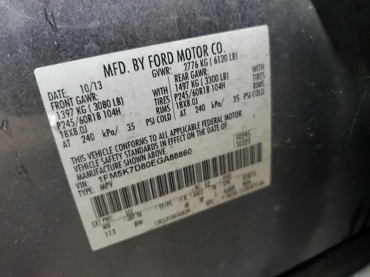 2014 Ford Explorer VIN 1FM5K7D80EGA88860 Copart auction photo, rear end / minor dent/scratches damage thumbnail 13