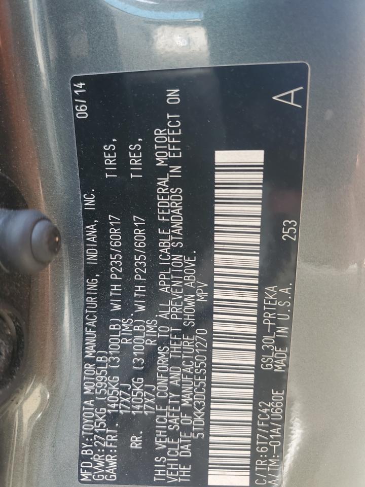 2014 Toyota Sienna VIN 5TDKK3DC5ES501270 Copart auction photo, rear end damage thumbnail 13