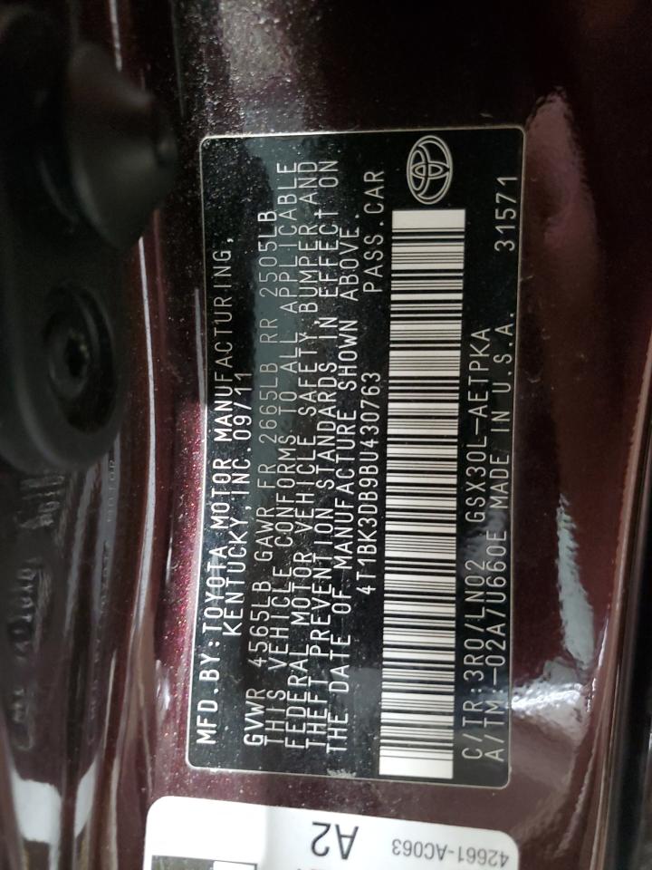 2011 Toyota Avalon VIN 4T1BK3DB9BU430763 Copart auction photo, front end / rear end damage thumbnail 12