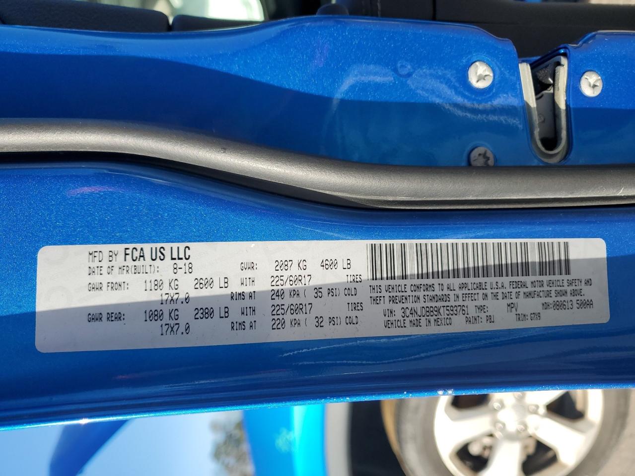 2019 Jeep Compass VIN 3C4NJDBB9KT593761 Copart auction photo, all over / undercarriage damage thumbnail 14