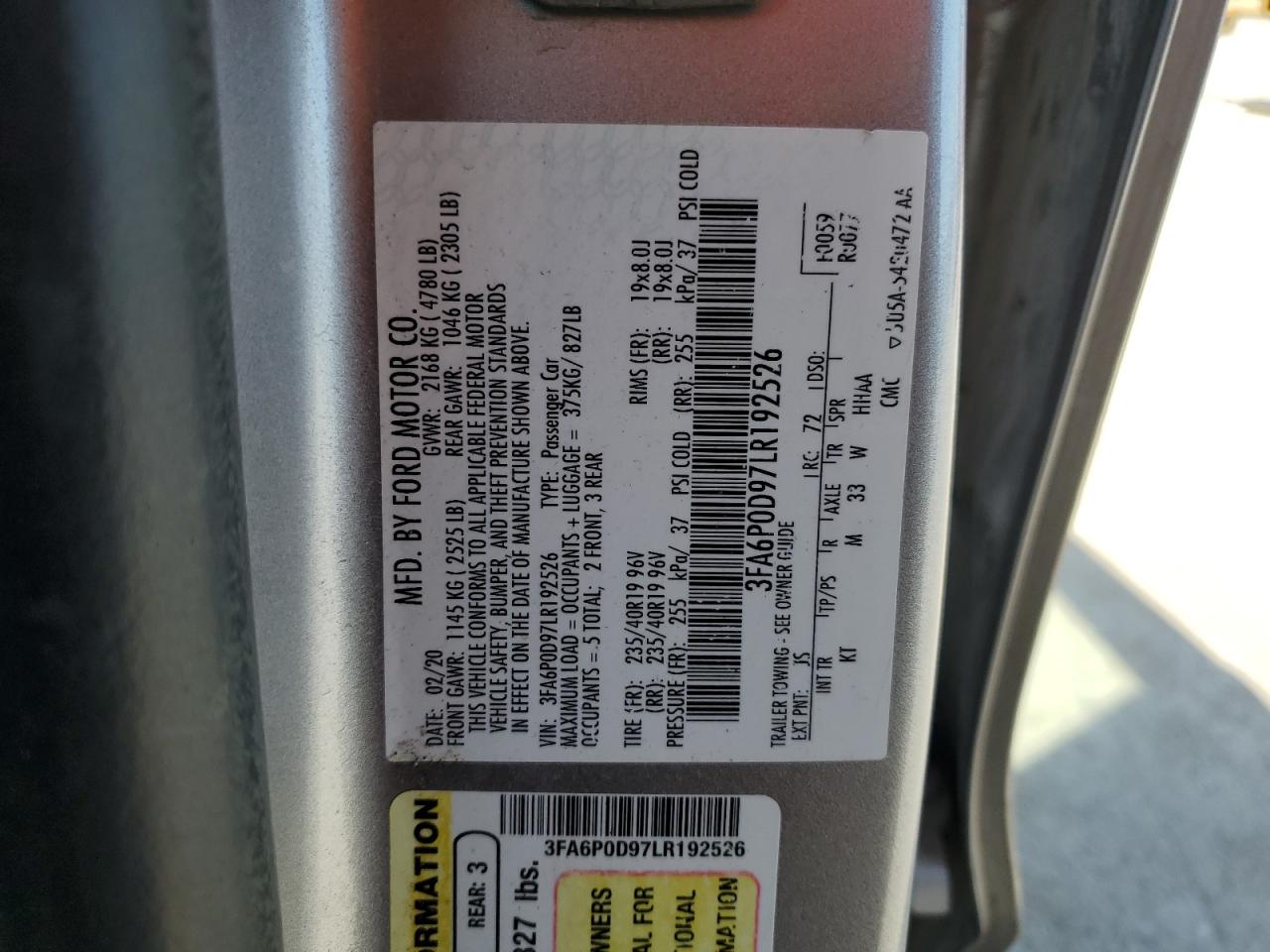 2020 Ford Fusion VIN 3FA6P0D97LR192526 Copart auction photo, front end / rear end damage thumbnail 12