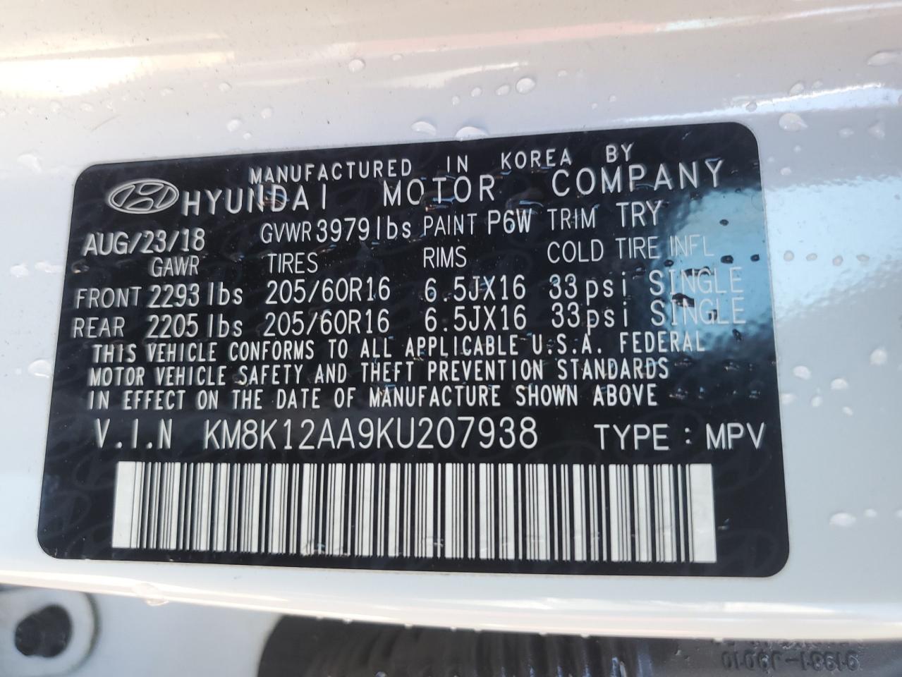 2019 Hyundai Kona VIN KM8K12AA9KU207938 Copart auction photo, front end damage thumbnail 13