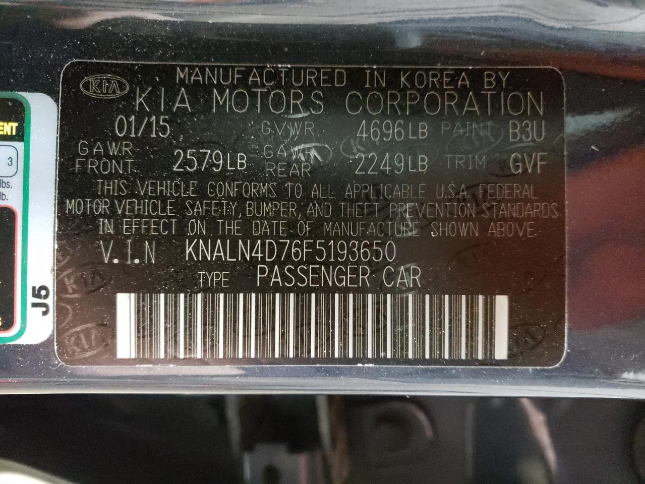 2015 KIA Cadenza VIN KNALN4D76F5193650 Copart auction photo, rear end damage thumbnail 12