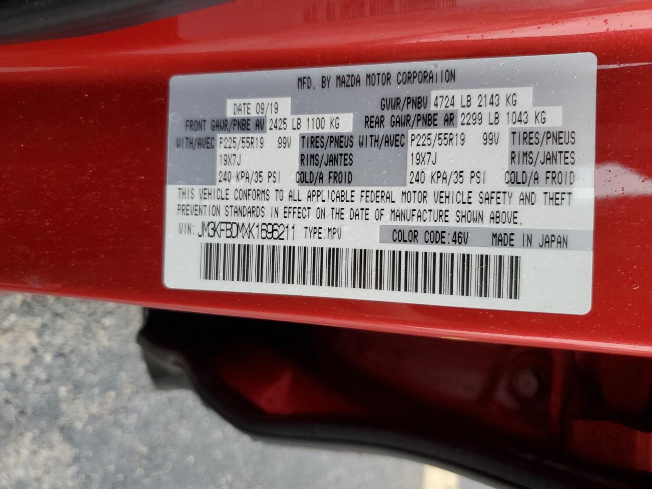 2019 Mazda CX-5 VIN JM3KFBDMXK1696211 Copart auction photo, front end / side damage thumbnail 15