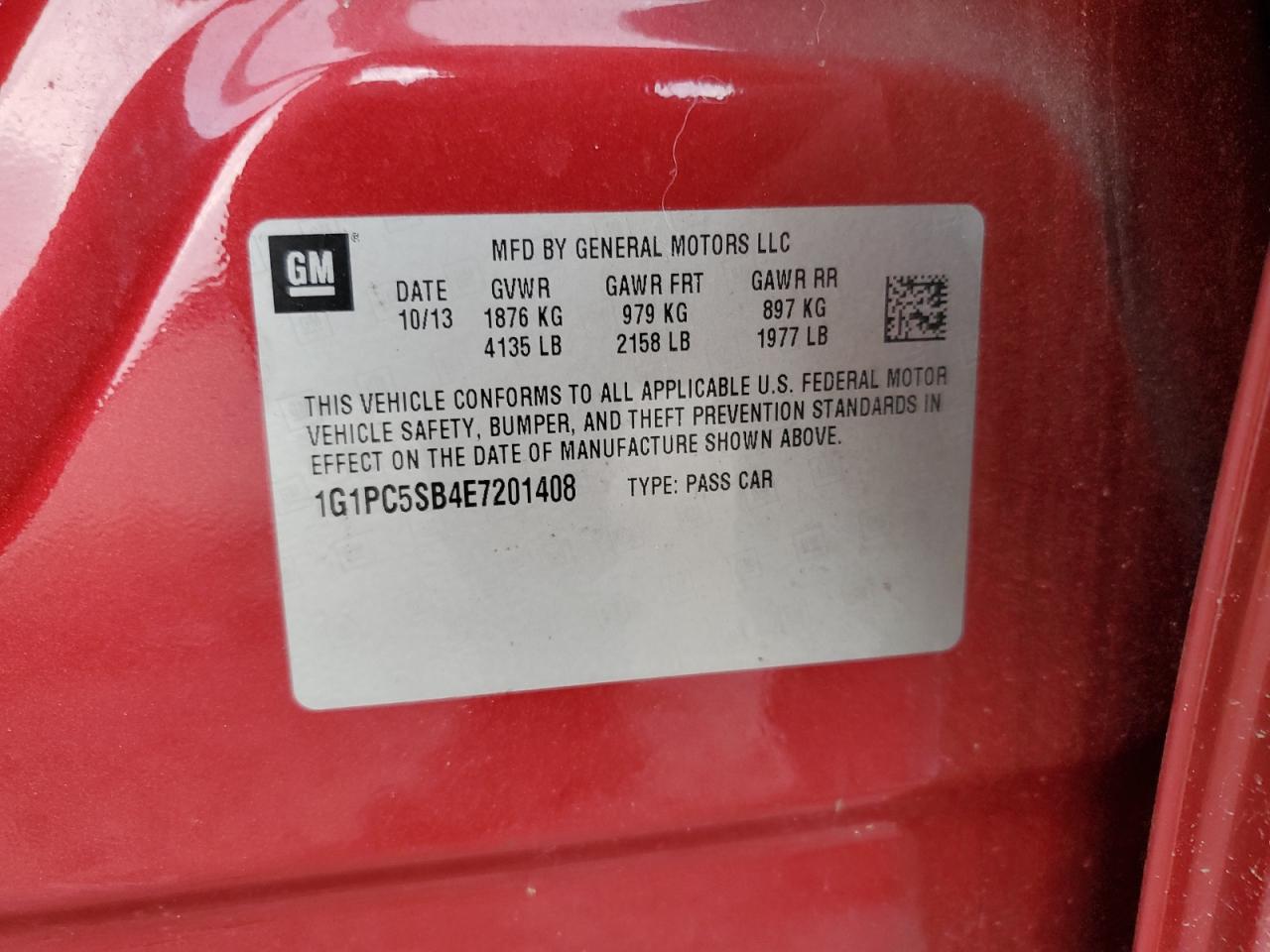 2014 Chevrolet Cruze VIN 1G1PC5SB4E7201408 Copart auction photo, rear end damage thumbnail 14