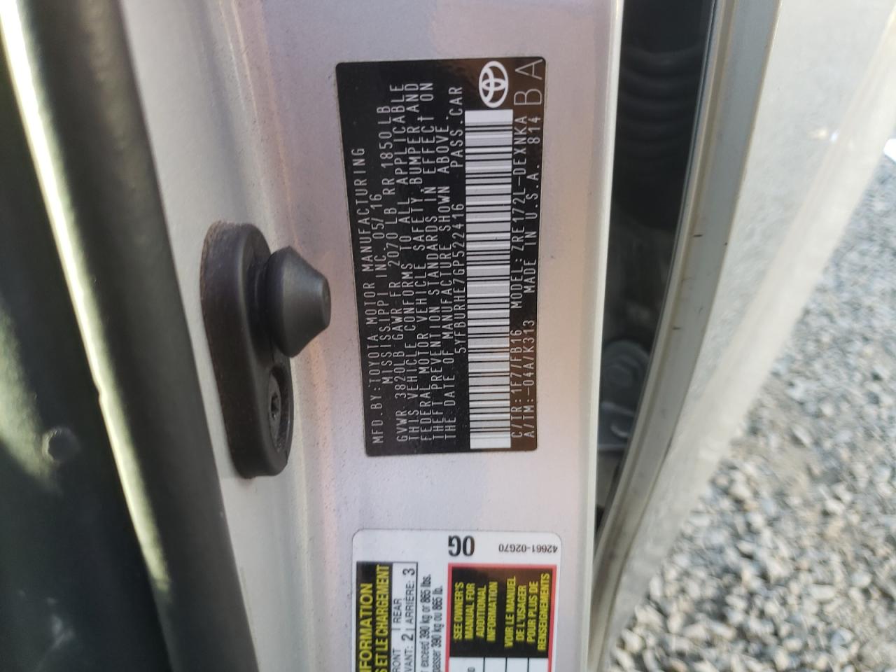 2016 Toyota Corolla VIN 5YFBURHE7GP522416 Copart auction photo, rear end / side damage thumbnail 14