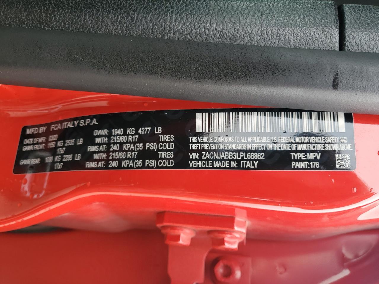2020 Jeep Renegade VIN ZACNJABB3LPL66862 Copart auction photo, front end damage thumbnail 14