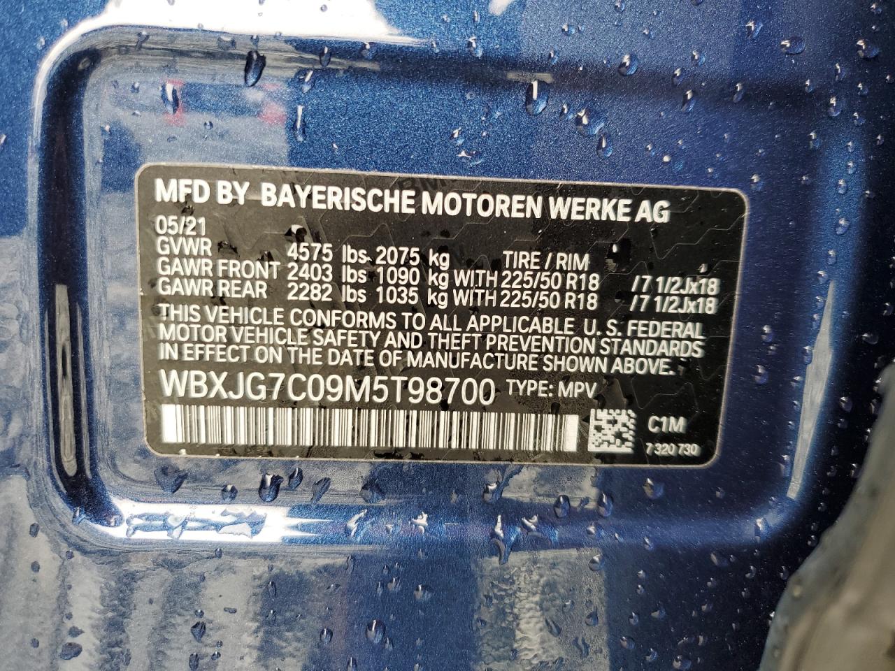 2021 BMW X1 VIN WBXJG7C09M5T98700 Copart auction photo, all over damage thumbnail 13