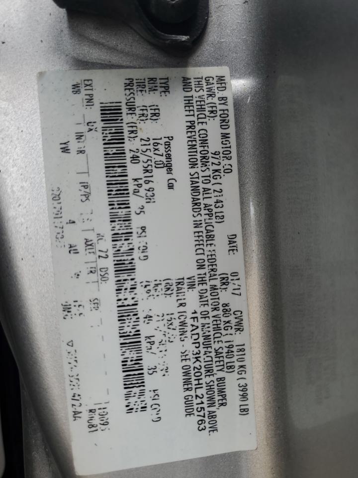 2017 Ford Focus VIN 1FADP3K20HL215763 Copart auction photo, front end / side damage thumbnail 12