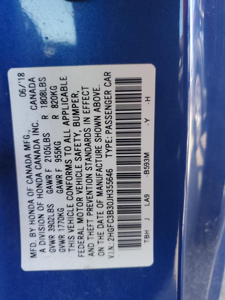 2018 Honda Civic VIN 2HGFC3B30JH355646 Copart auction photo, undercarriage / front end damage thumbnail 12