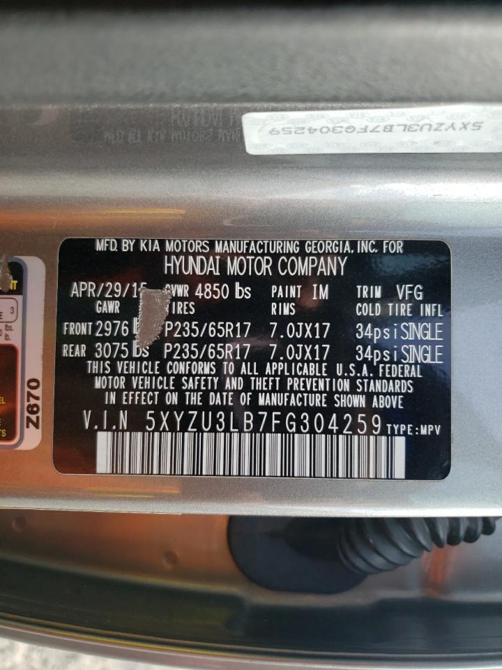 2015 Hyundai Santa Fe VIN 5XYZU3LB7FG304259 Copart auction photo, front end damage thumbnail 13