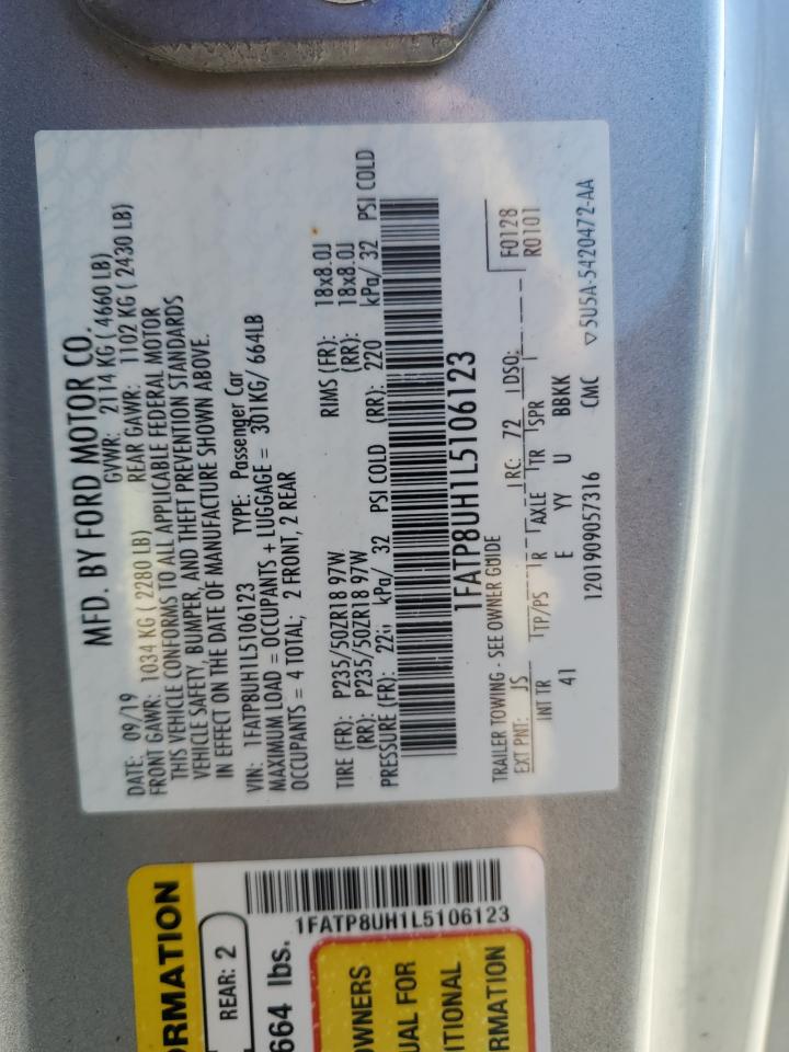 2020 Ford Mustang VIN 1FATP8UH1L5106123 Copart auction photo, rear end damage thumbnail 14