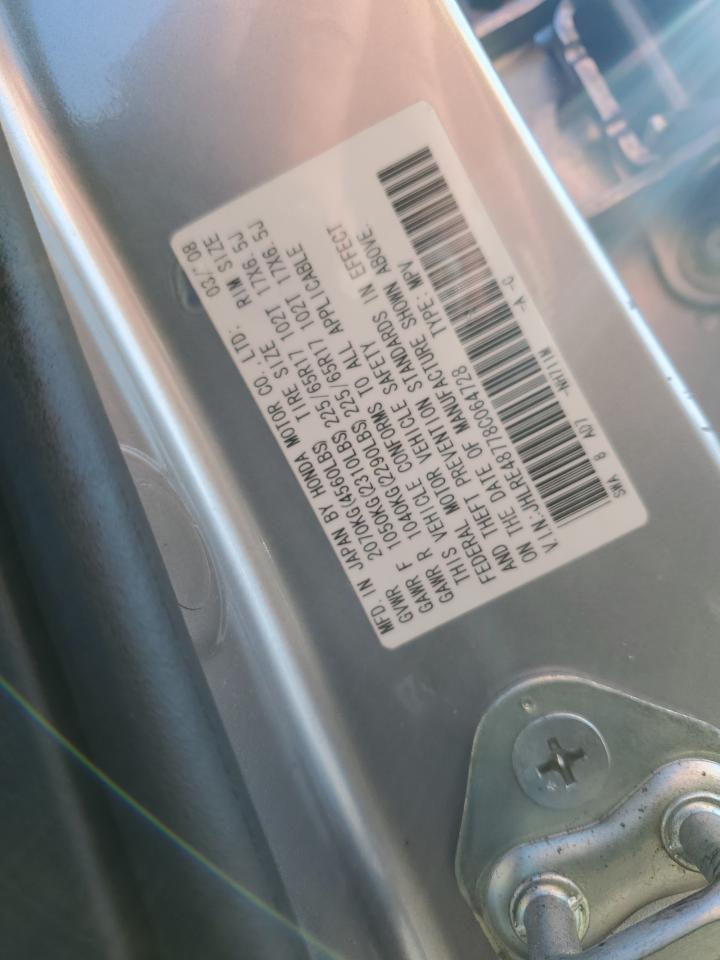 2008 Honda CR-V VIN JHLRE48778C064728 Copart auction photo, rear end damage thumbnail 15
