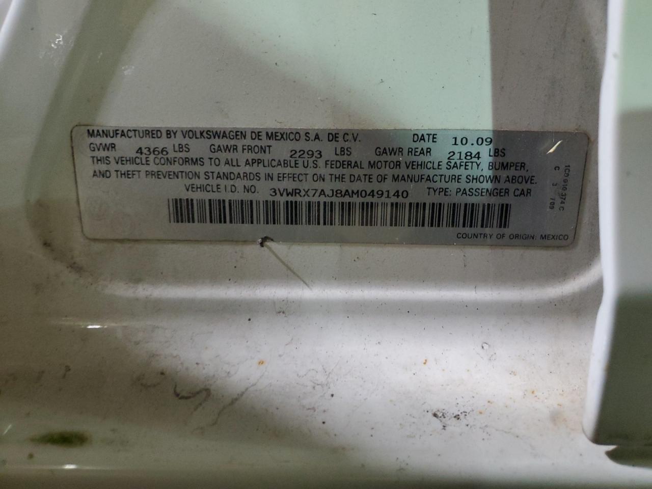 2010 Volkswagen Jetta VIN 3VWRX7AJ8AM049140 Copart auction photo, front end / mechanical damage thumbnail 12