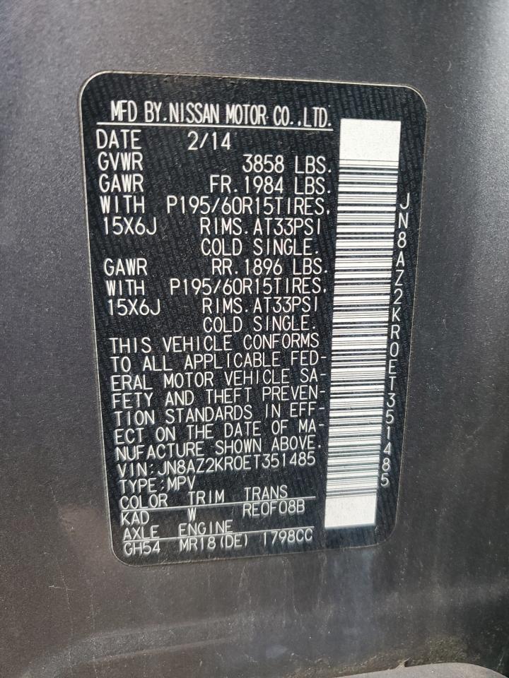 2014 Nissan Cube VIN JN8AZ2KR0ET351485 Copart auction photo, front end damage thumbnail 13