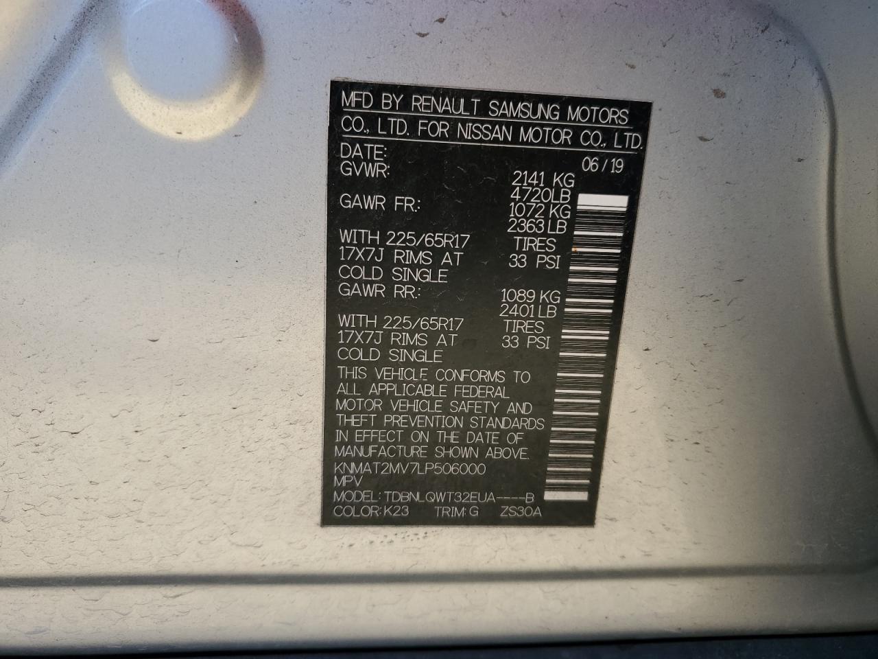 2020 Nissan Rogue VIN KNMAT2MV7LP506000 Copart auction photo, rollover damage thumbnail 13