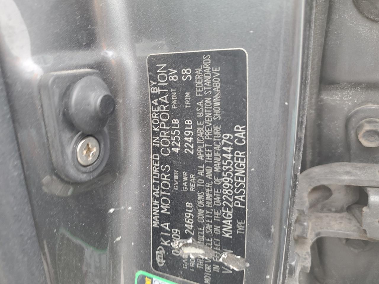 2009 KIA Optima VIN KNAGE228995354479 Copart auction photo, front end damage thumbnail 12