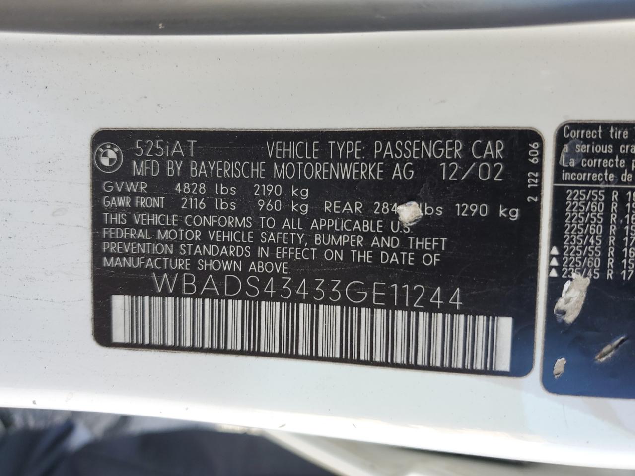 2003 BMW 5er VIN WBADS43433GE11244 Copart auction photo, front end / normal wear damage thumbnail 12