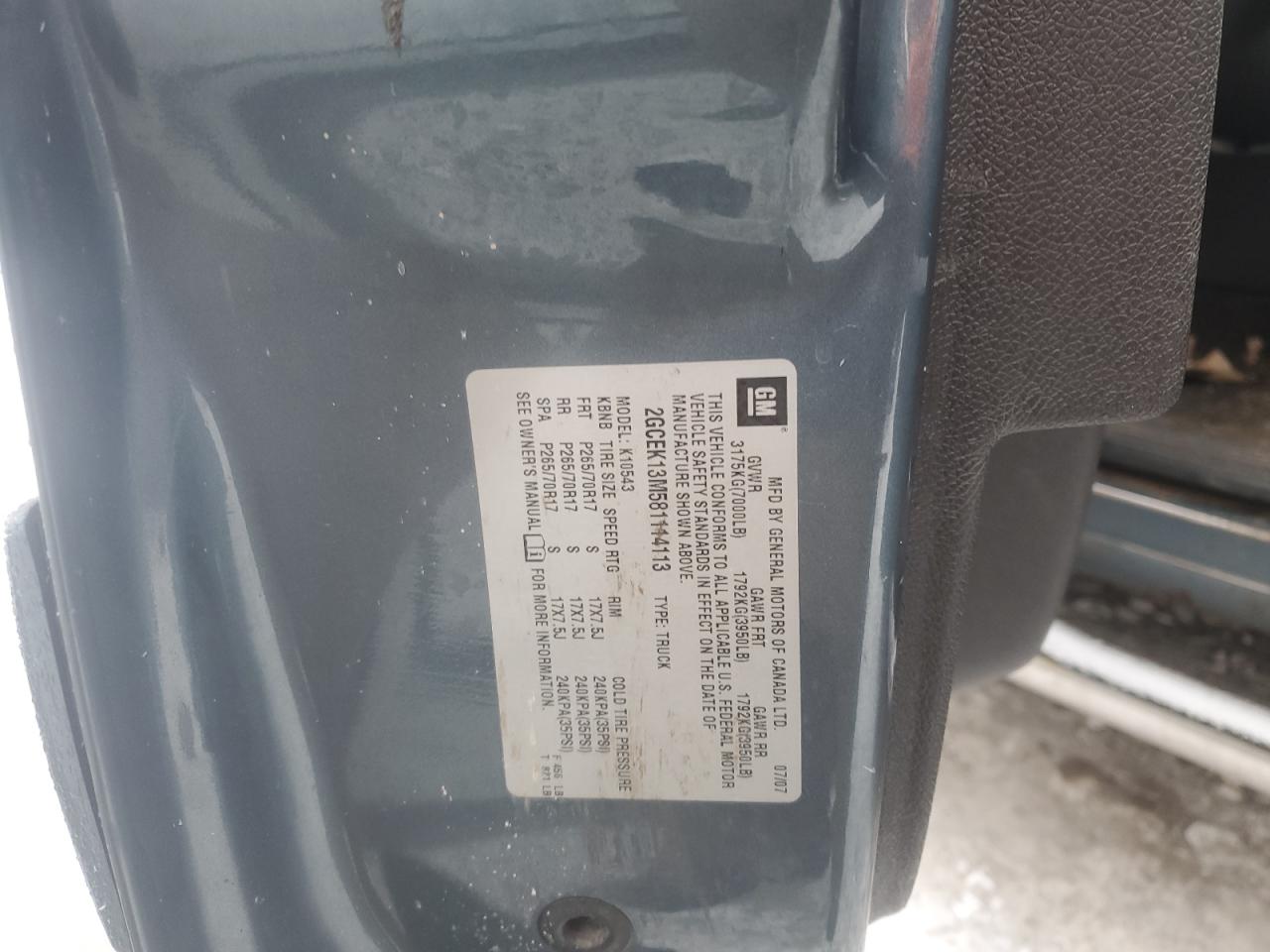 2008 Chevrolet Silverado VIN 2GCEK13M581114113 Copart auction photo, front end / side damage thumbnail 12