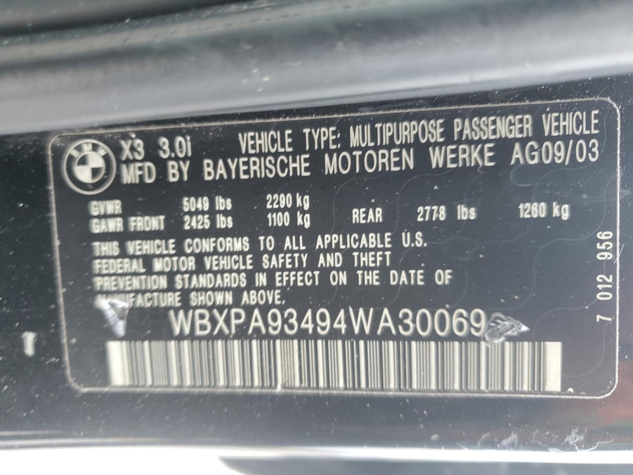 2004 BMW X3 VIN WBXPA93494WA30069 Copart auction photo, minor dent/scratches damage thumbnail 13