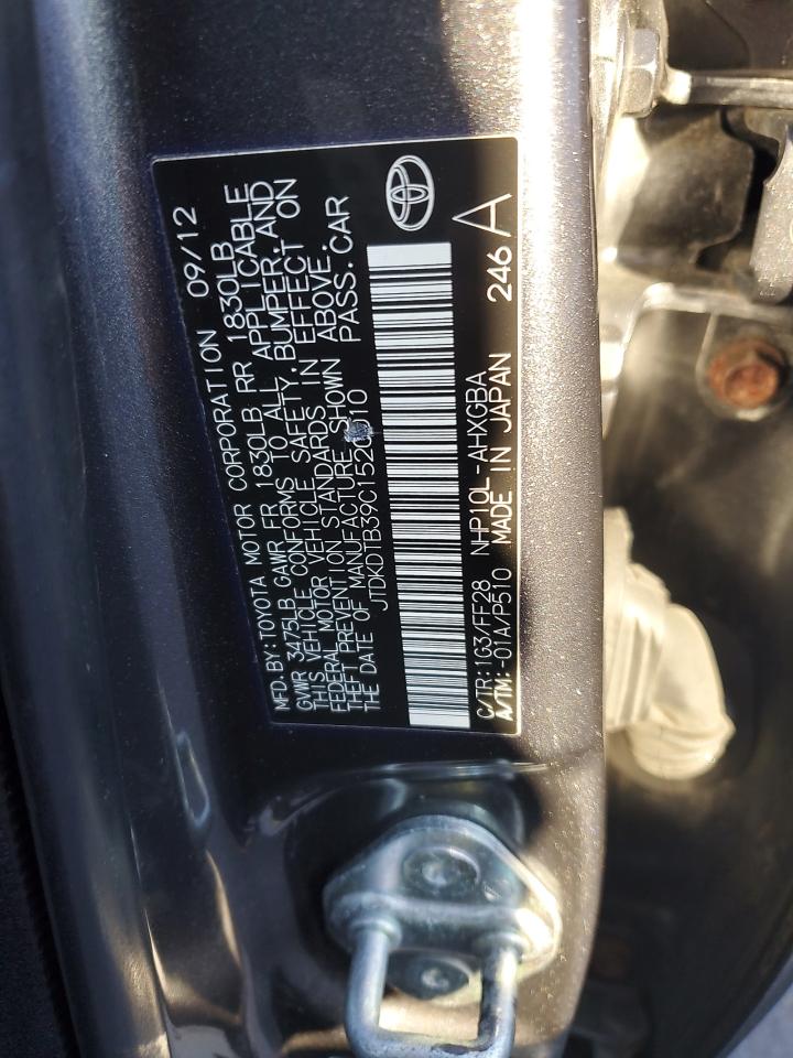 2012 Toyota Prius VIN JTDKDTB39C1520010 Copart auction photo, front end / side damage thumbnail 12