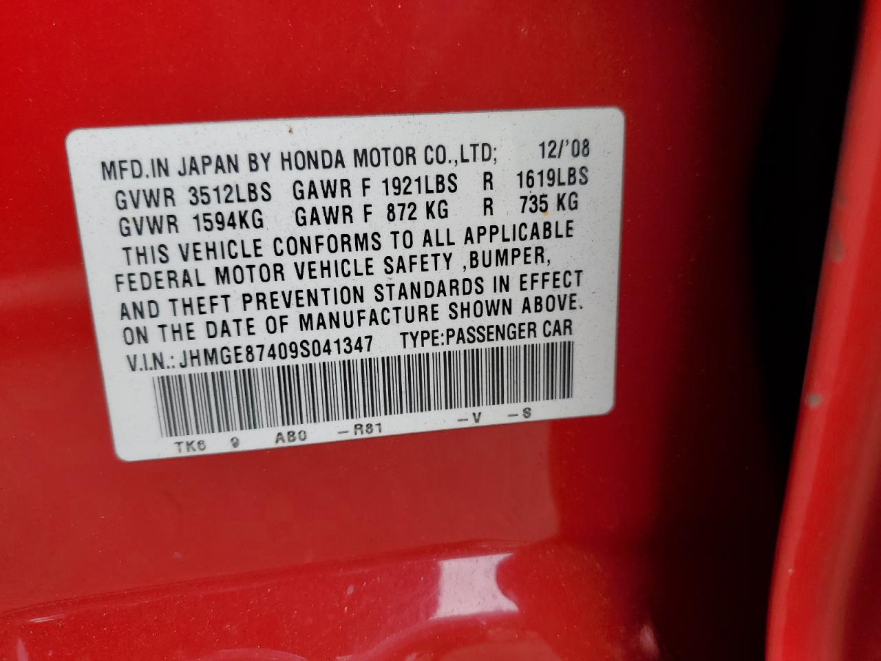 2009 Honda Fit VIN JHMGE87409S041347 Copart auction photo, rear end damage thumbnail 12